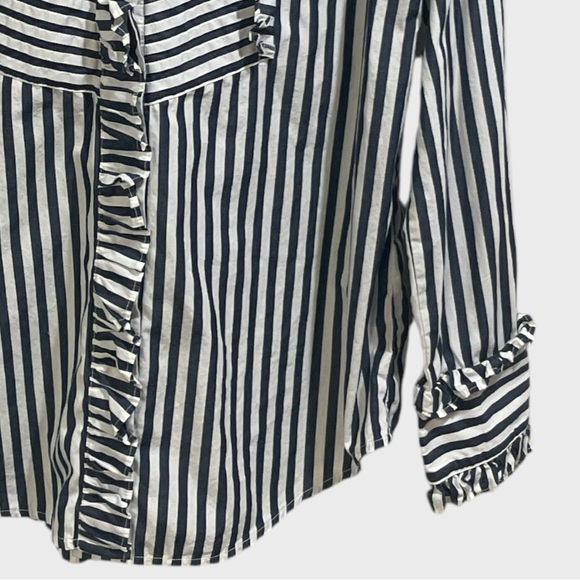 J.Crew tuxedo shirt Navy White Stripe Ruffle Size XS - Picture 11 of 15
